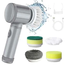 Portable Electric Spin Scrubber Bathroom Cleaning Brush with 5 Brush Head New US