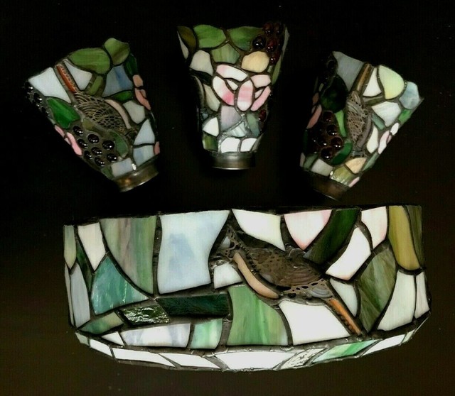 Lot 3 Stained Glass Tiffany Style Lamp Shades Wall Sconce 1 Ceiling Fan Shroud