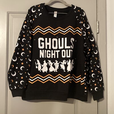 Womens Black Ghouls Night Out Light Up Halloween Sweatshirt Sweat Shirt 3X (21)