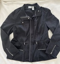 CHICO'S Women's Black W/white Stitching Zip Front Jacket Sz 1/Easy Care/Packabl