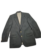 Vtg Halston Wool Blazer Men Green Hunter Branded H Brass Buttons Union Made FLAW