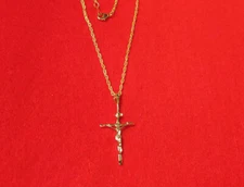 14KT GOLD PLATED CROSS CRUCIFIX CHARM PENDANT WITH 20 INCH ROPE NECKLACE - 2040