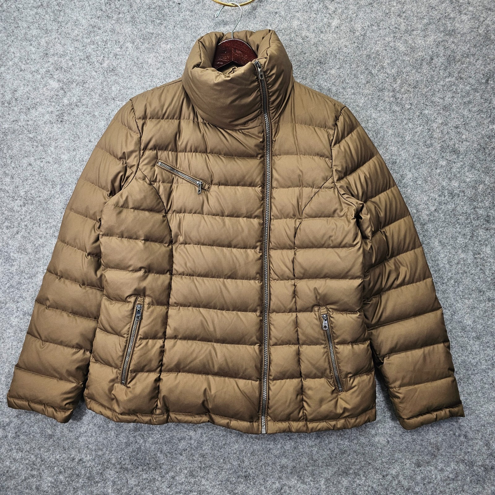 Women's COLE HAAN Tan Gold Down Puffer Jacket with Funnel Neck-image