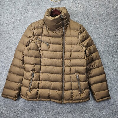 Cabincore Padded Down Jacket Womens M Brown COLE HAAN Funnel Neck Puffer 20x25