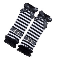 Dark Gothic Punk Striped Fingerless Gloves Harajuku Anime Lace Bow Arm Warmers