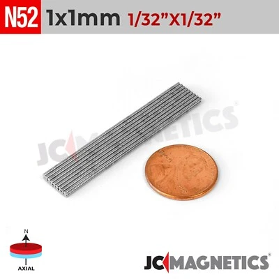1mm x 1mm 1/32"x1/32" N52 Strong Rare Earth Neodymium Tiny Magnet Discs 1x1mm - Image 1 of 2