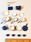 VINTAGE DOLLHOUSE METAL ENAMELWARE, cookware, tableware, 18 pieces — photo 2