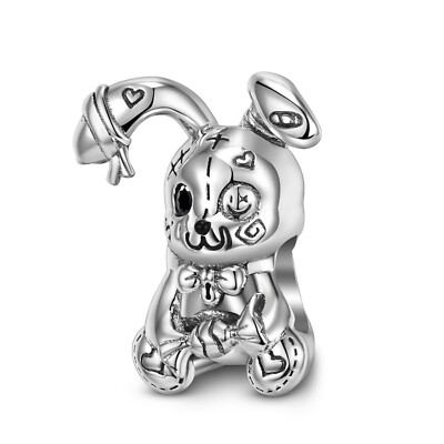 925 Sterling Silver Bunny Voodoo Doll Rabbit Ragdoll Bracelet Charm Bead Gothic