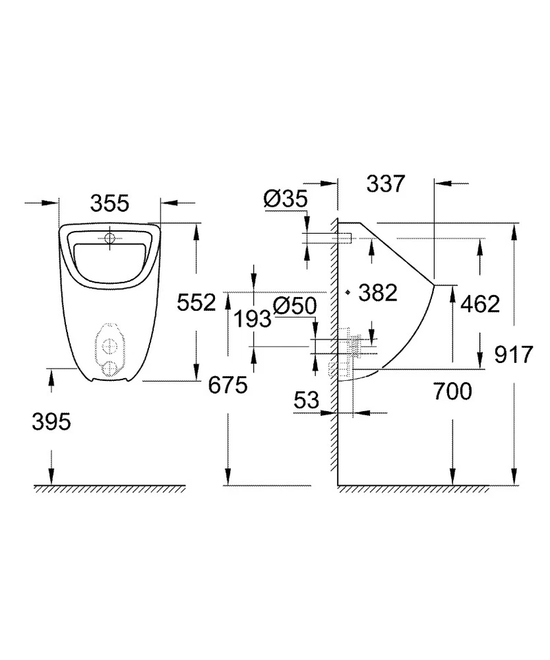 Grohe Bau Ceramic Urinal Inlet From Rear Urinal With Concealed Fixings - Image 2 of 2