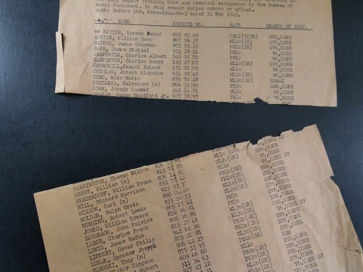U.S. Navy Draft List Original 1945 Rare WW2 VHTF San Diego Ship