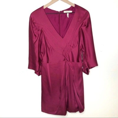 BCBGMaxAzria Runway Woven Satin Pleated Cocktail Dress Cranberry 6 | eBay