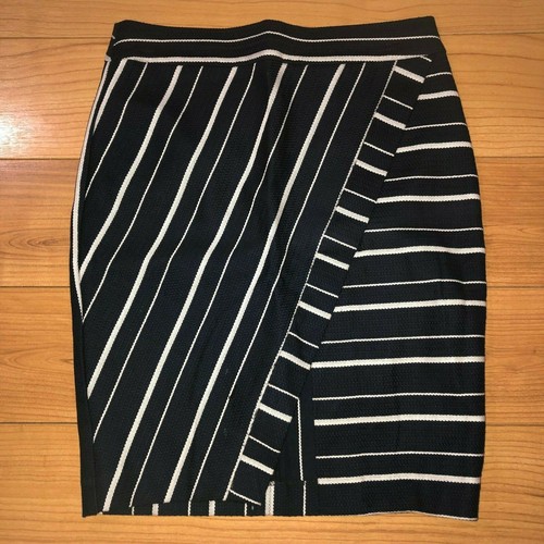 Ann Taylor LOFT Women's Size 8 Blue White Striped Office Zip Up Skirt Front Open - Picture 10 of 12
