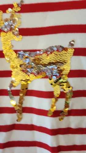CROWN & IVY size S Girls Red and Striped Gold Sequin Reindeer Sweater CHRISTMAS - Picture 4 of 8