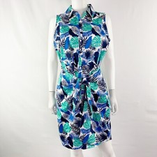UNTUCKit Blue Floral Kenzie Shirt Dress Size 8 Sleeveless Beach Travel