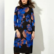 NWT $325 MING WANG Floral Knit Midi Dress sz 3X Black/Blue/Brown