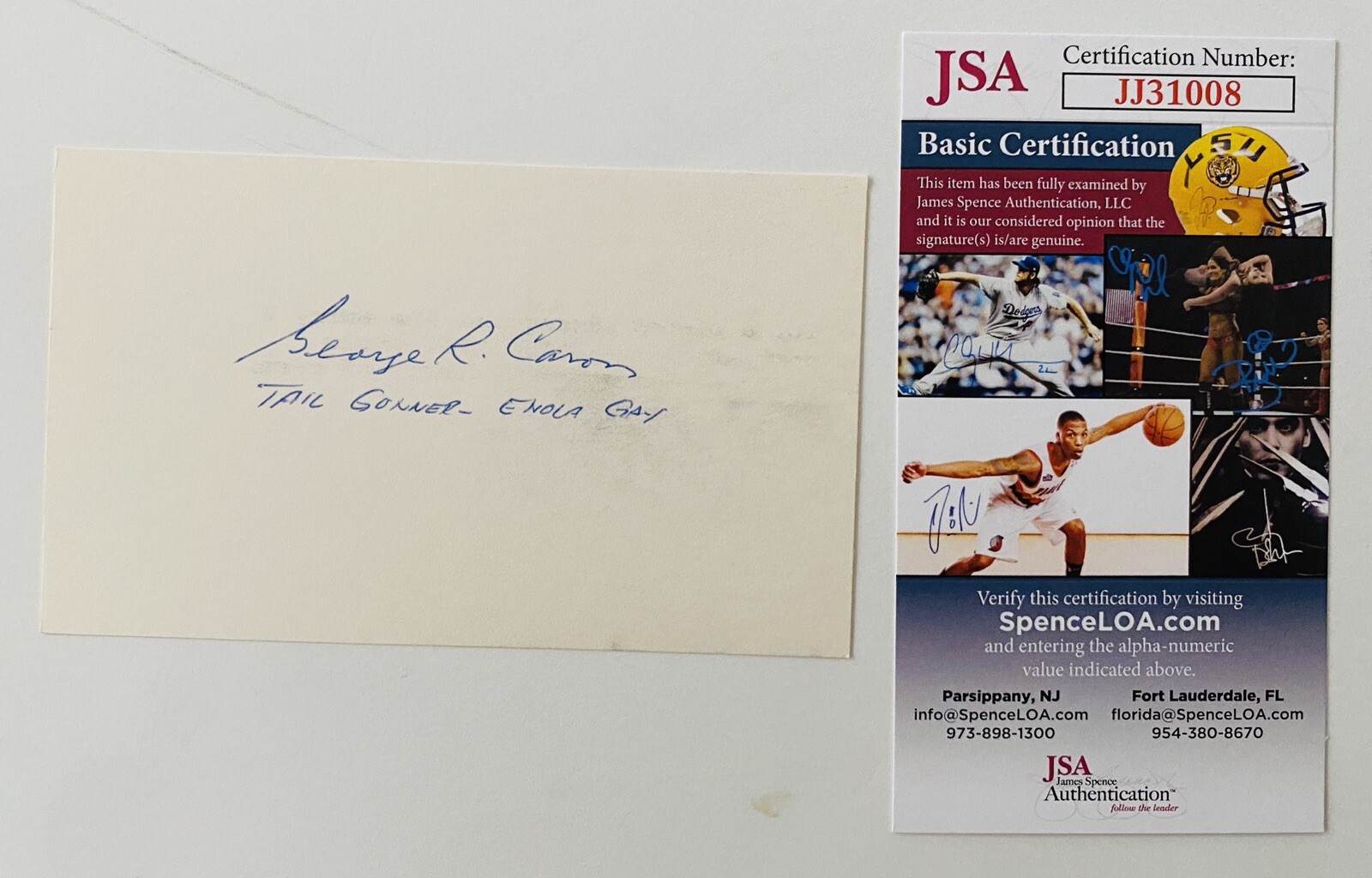 George Caron George Caron Signed Autographed 3x5 Card JSA Certified Enola Gay Atomic ...