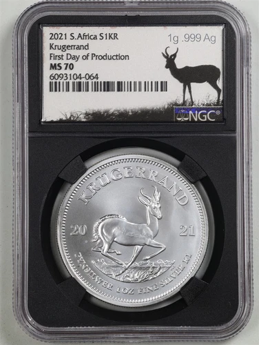 South Africa 2021 1oz Silver Krugerrand MS70 NGC 6093104-064 1g .999 Ag Label