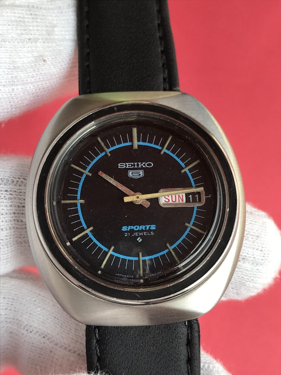 Vintage Seiko 5 Sports Automatic 21 Jewels 6119-8450 Japan Men's