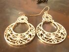 Filigree Round Drop Dangle Earrings Silver Tone