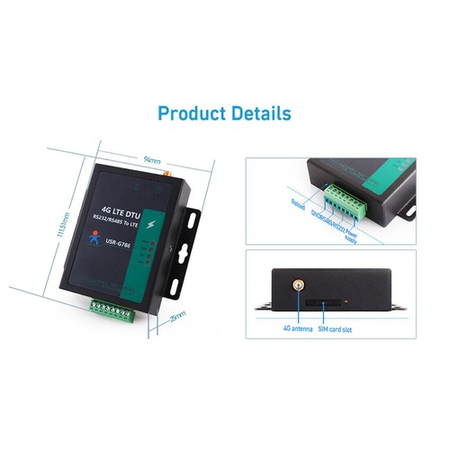 USR-G786 LTE 4G Modem RS232/RS485 Electrical with Modbus RTU to TCP - Picture 9 of 11