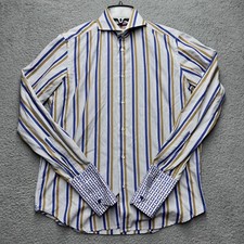 Robert Graham Dress Shirt Men M 15.5 Neck White Striped Cutaway Collar Flip Cuff