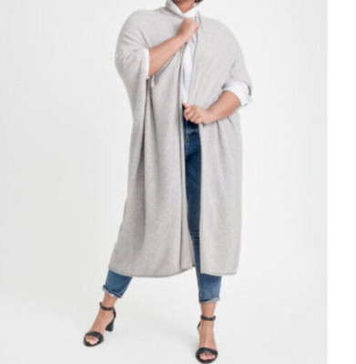 NWT New Womens XL 1X Ryllace Plus 100% Cashmere Open Sweater Duster Gray Long