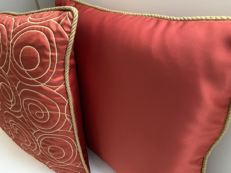 NEW HANDMADE Pair Of Swirl Patterned Throw Pillows, 18”, Burnt (Reddish) Orange