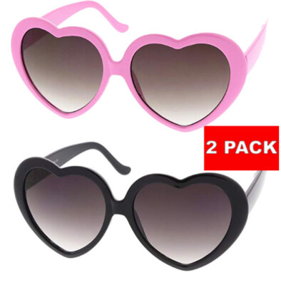2x Vintage Retro Fashion Lolita Heart Shaped Pink Black Frame Women  Sunglasses