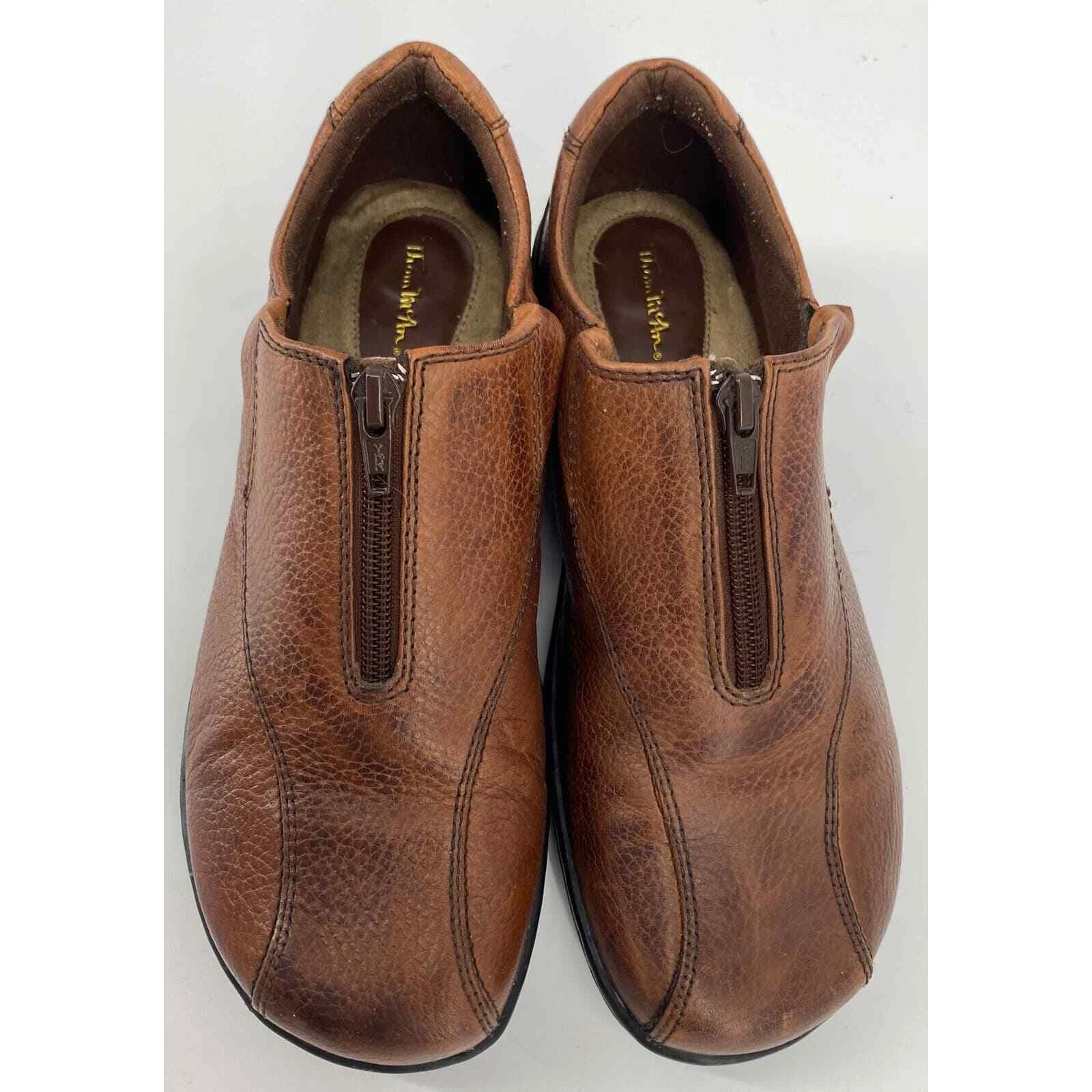 THOM BROWNE Scarpe abito Thom McAn da uomo 8 W marroni in pelle con cerniera anteriore