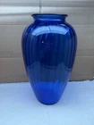 Vintage Anchor Hocking Cobalt Blue 12" Glass Vase Ribbed Optics floral large