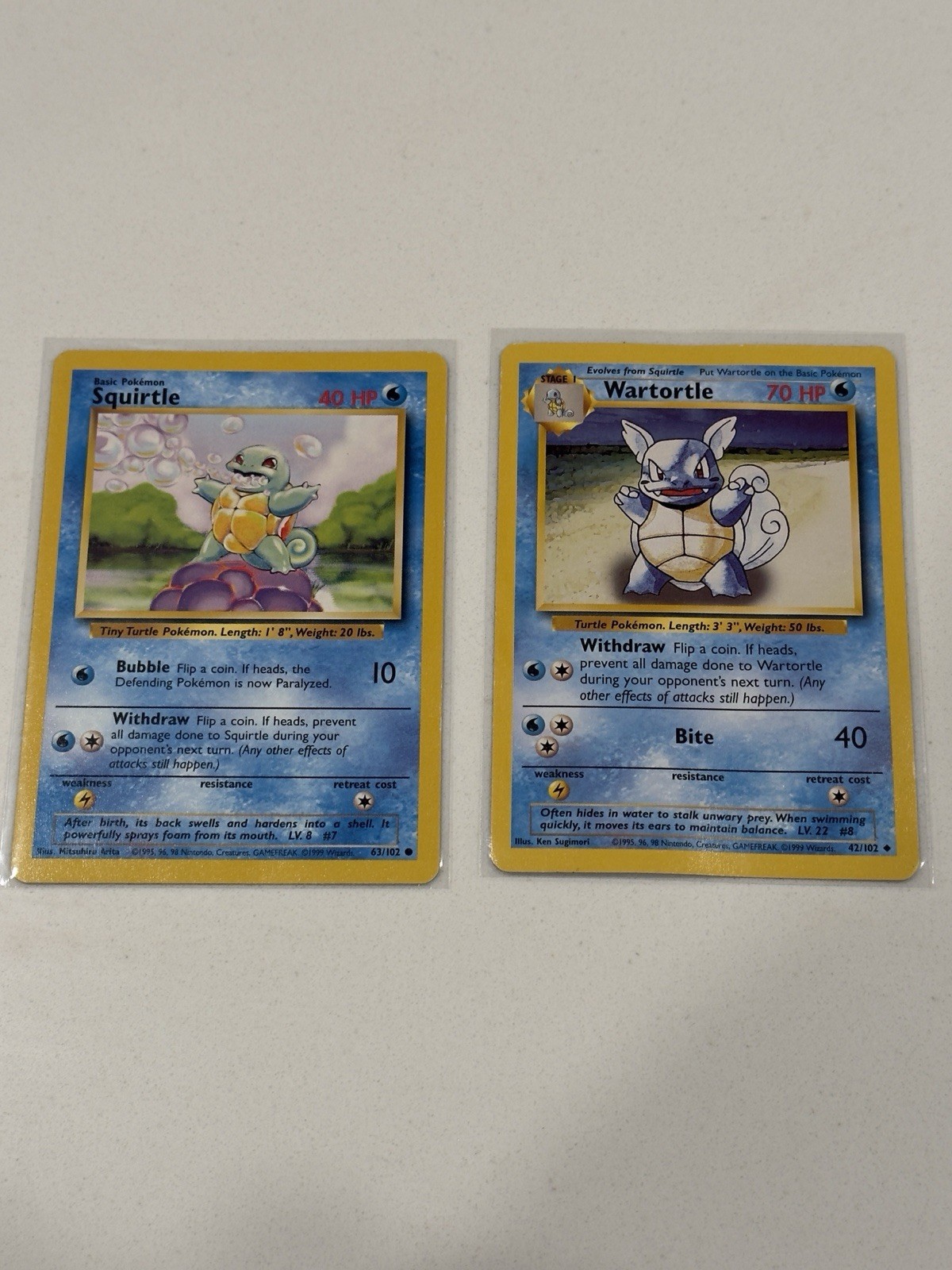 Pokemon Base Set Squirtle 63/102 Wartortle 42/102 1999