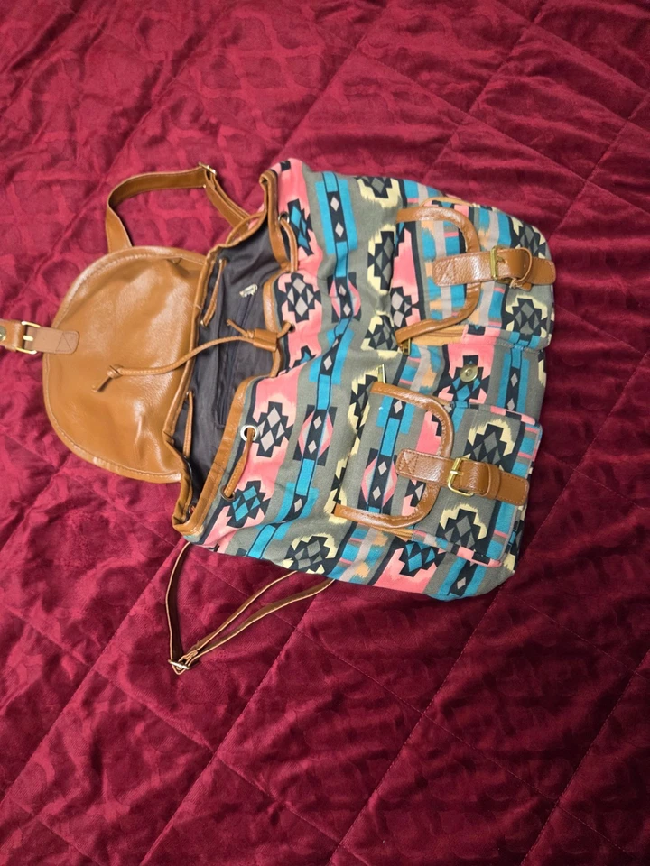 Boho Aztec Print Backpack for Women with Drawstring Top and Snap Front Closure - Image 4 of 4