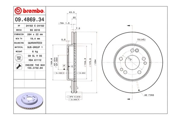 For Mercedes-Benz E300 95 Brembo Replacement Plain Vented Front Brake Rotor Foto 2 de 4