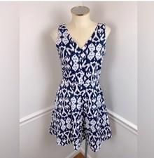 Gap Linen Blue & White Short Sun Dress Sleeveless Size 2 Women's Small V-neck