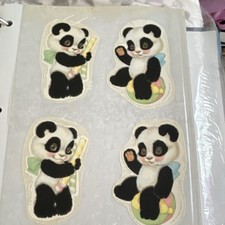 1981 hallmark Panda Collectible Sticker Set of 4 Fuzzy Near Mint