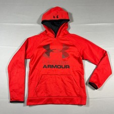 Under Armour Coldgear Pullover Hoodie Boys Medium Red Big Logo Kangaroo Pocket