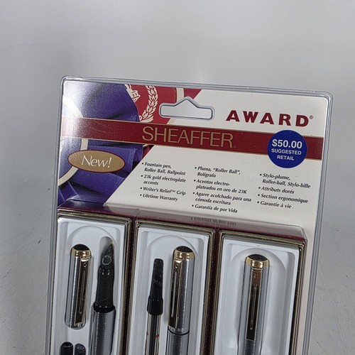 Sheaffer Award Roller Ball Fountain Ball Point Pen Chrome 23K Gold Electroplate - Picture 2 of 4