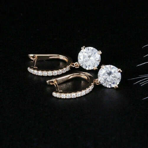 3Ct Round Lab Created Diamond Engagement Bridal Earrings 14K Yellow Gold Plated - Image 3 of 4