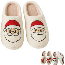 Cute Santa Claus Winter Slippers Warm Plush Cozy Shoes for Women  Men