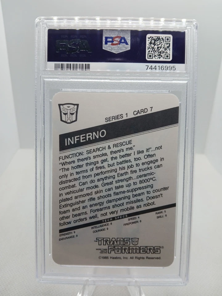 1985 HASBRO TRANSFORMERS INFERNO CARD PSA 9 MINT ORANGE #7 AUTOBOT SERIES 1  - Image 2 of 2