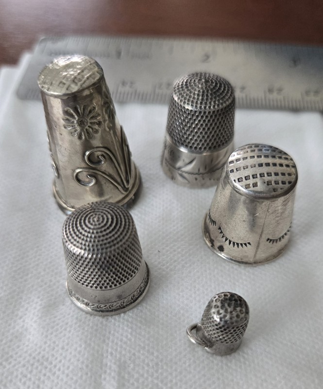 VINTAGE STERLING SILVER THIMBLE LOT – 5 PCS