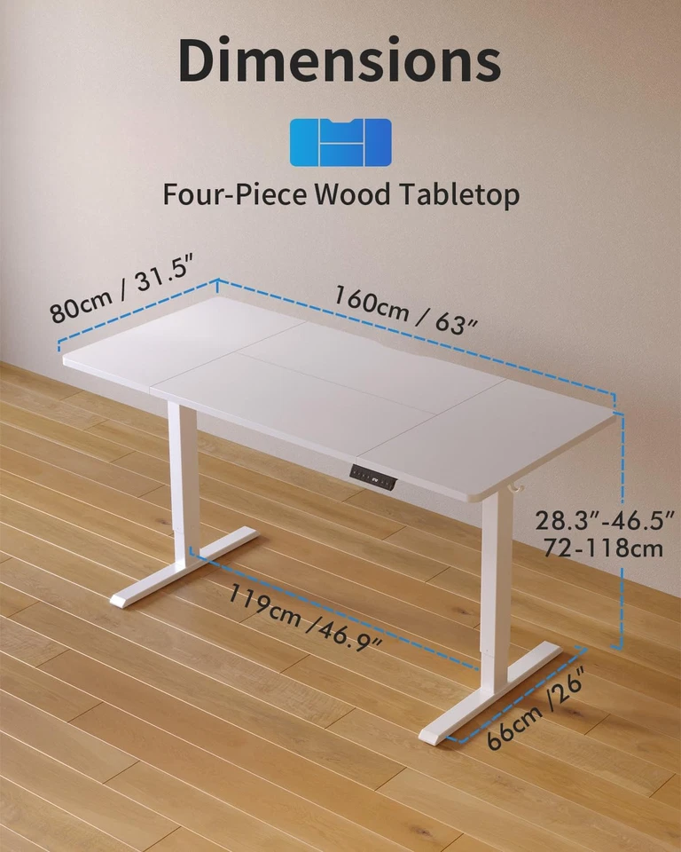 Höhenverstellbarer Schreibtisch mit USB-A und USB-C-Ladeanschlüssen 160 x 80 cm - Bild 2 von 4