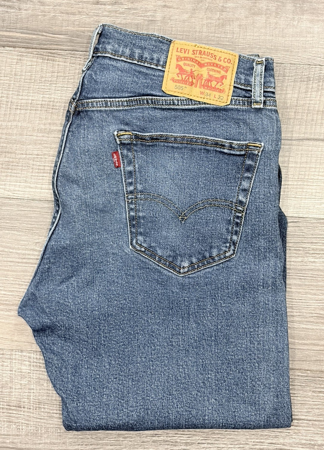 S 33x32 Blue Medium Wash Straight Leg Regular Stretch Denim
