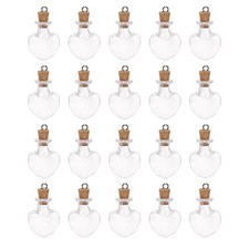 20pcs Mini Glass Bottles with Cork Peach Heart Shape with Ring