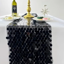 Black Sequin Table Runner 12x108 Inch 1 Pack Glitter Payette Metallic Table R...