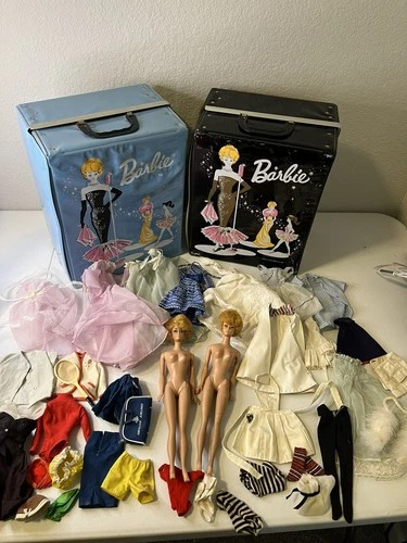 2 Original Vintage Bubble Cut Barbie Dolls 1962 Cases, Clothes, and Accessories