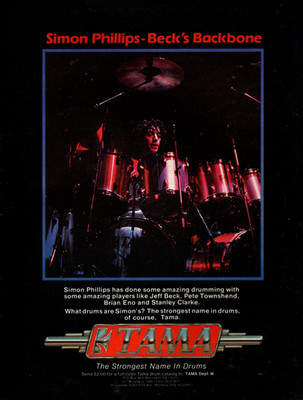 vtg SIMON PHILLIPS TAMA DRUMS MAGAZINE PRINT AD Jeff Beck's Backbone Pinup Page