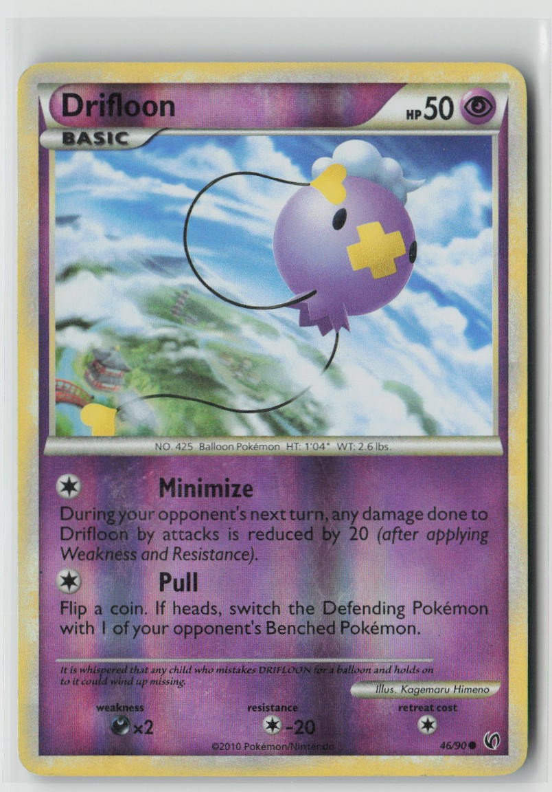 Drifloon 46/90 Common HGSS Undaunted Pokemon Reverse Holo Heavily Played