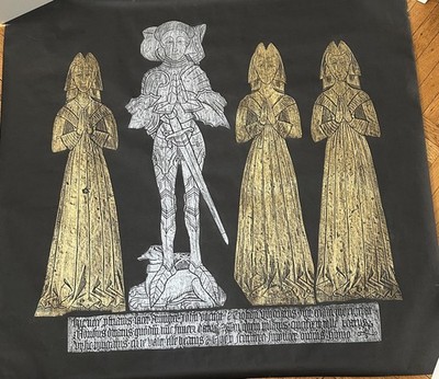 Vintage Brass Etching of Three Nuns Praying & Knight England 40 x37 