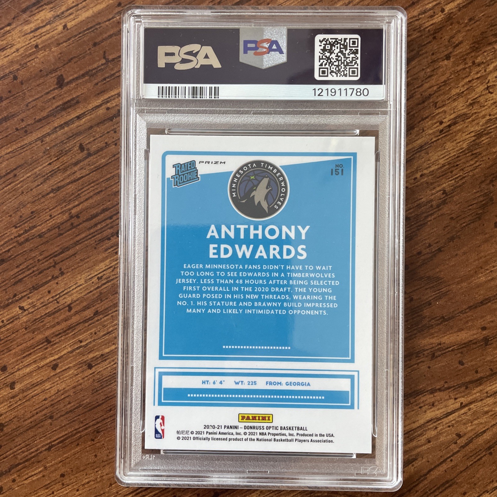 2020 Donruss Optic Anthony Edwards Purple Holo RC - PSA 9 view 4